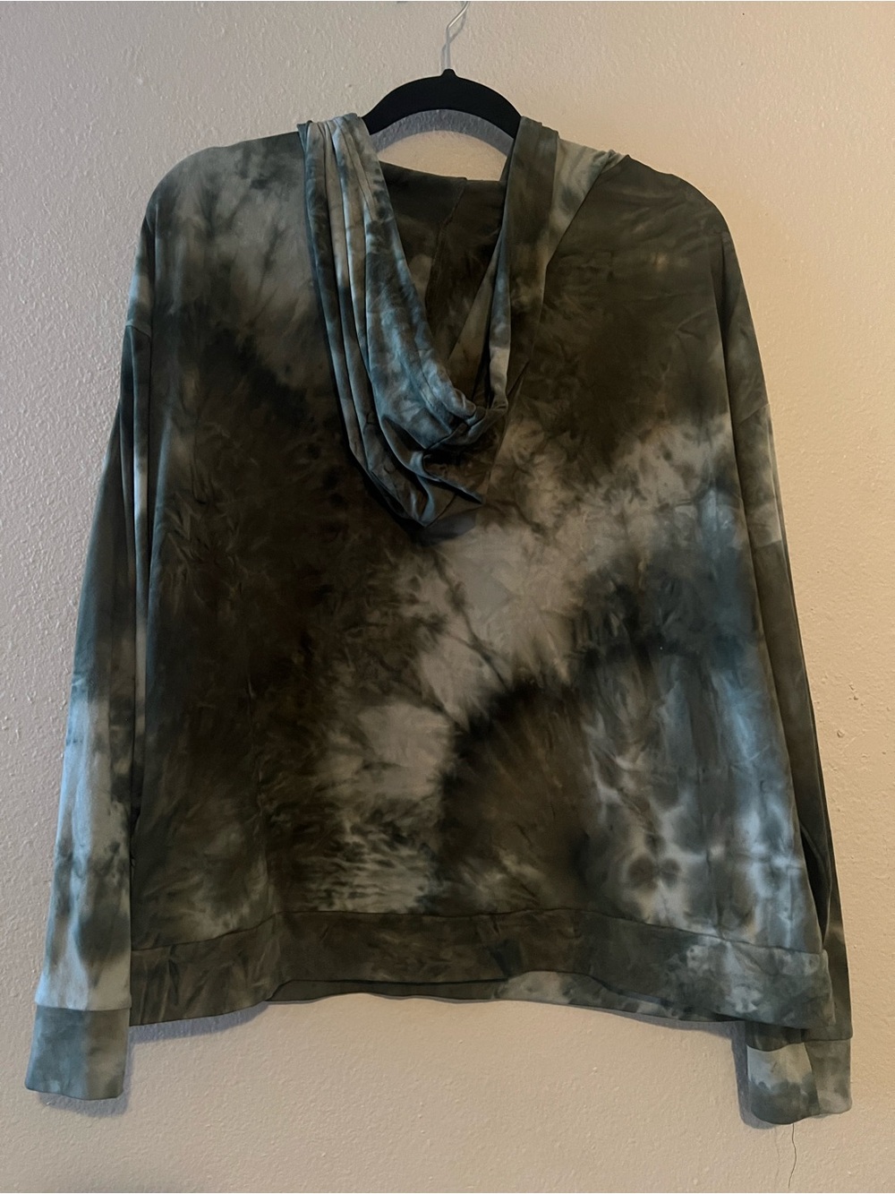 Orange Riss hooded sweatshirt Women 1X drawstring stretch micro-knit- tie-dye. - Picture 2 of 3